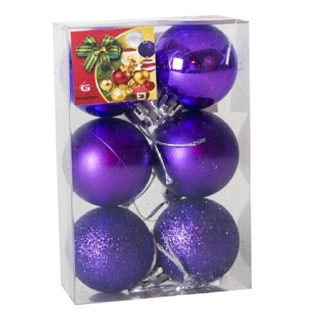 12x stuks kerstballen paars mix van mat/glans/glitter kunststof 4 cm - Kerstbal