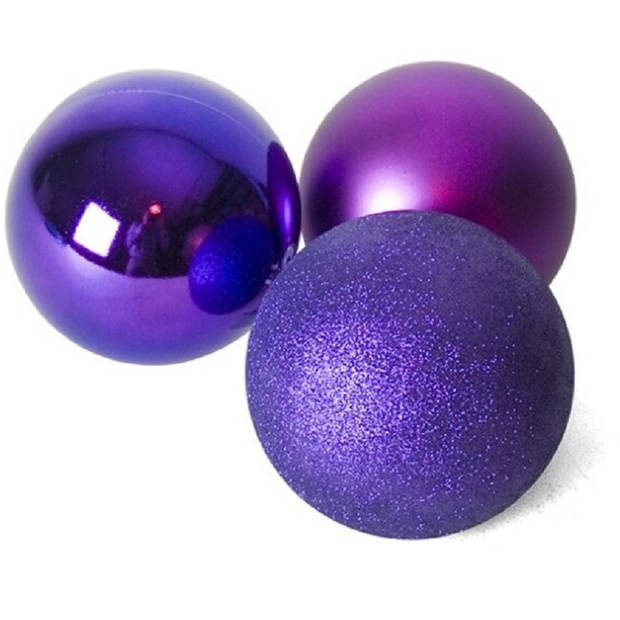 6x stuks kerstballen paars mix van mat/glans/glitter kunststof 4 cm - Kerstbal