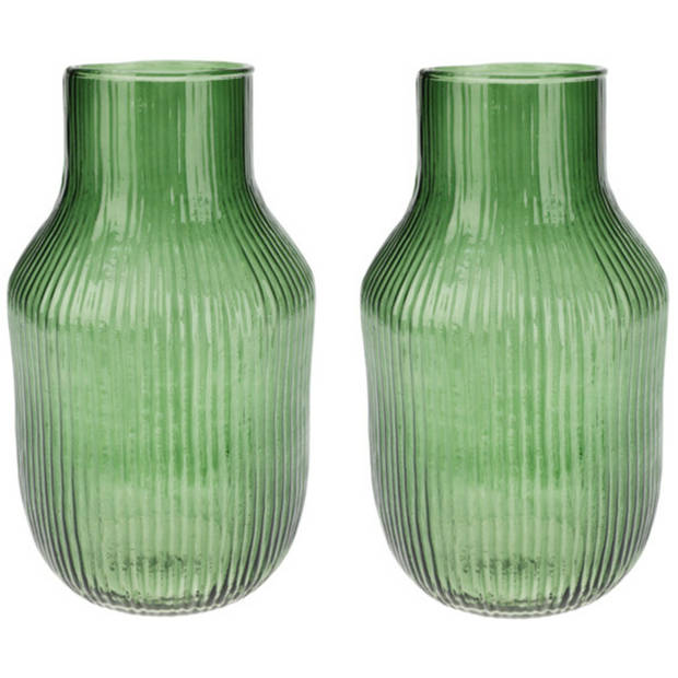 Set van 2x Excellent Houseware glazen vaas / bloemen vazen - groen - 12 x 23 cm - Vazen
