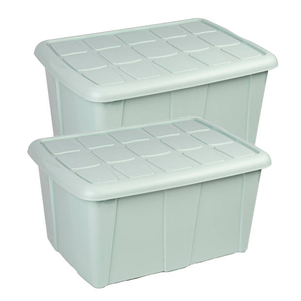 Plasticforte Opslagbox met deksel - 2x - Mintgroen - 60L - kunststof - 63 x 46 x 32 cm - Opbergbox