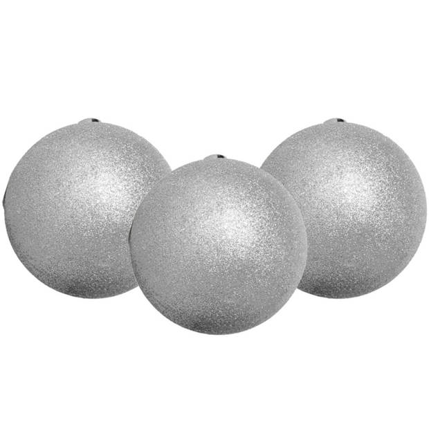6x stuks kerstballen zilver glitters kunststof 4 cm - Kerstbal