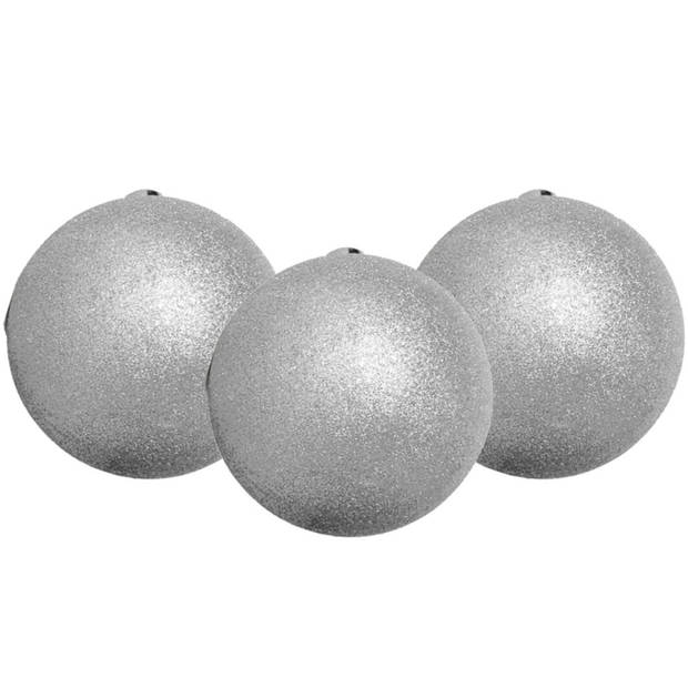 18x stuks kerstballen zilver glitters kunststof 4 cm - Kerstbal