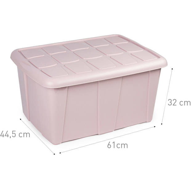 Plasticforte Opslagbox met deksel - 2x - Lichtroze - 60L - kunststof - 63 x 46 x 32 cm - Opbergbox