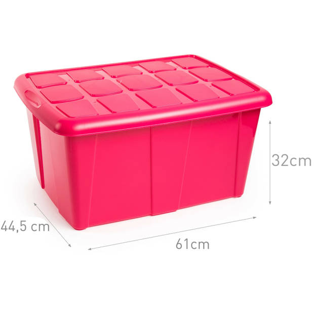 Plasticforte Opslagbox met deksel - Fuchsia roze - 60L - kunststof - 63 x 46 x 32 cm - Opbergbox