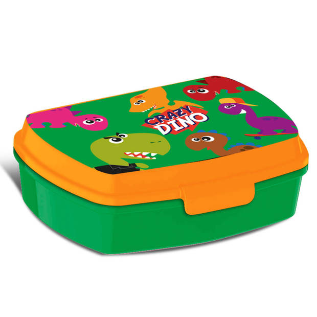 Crazy Dino lunchbox set voor kinderen - 2-delig - groen - kunststof/rvs - Lunchboxen