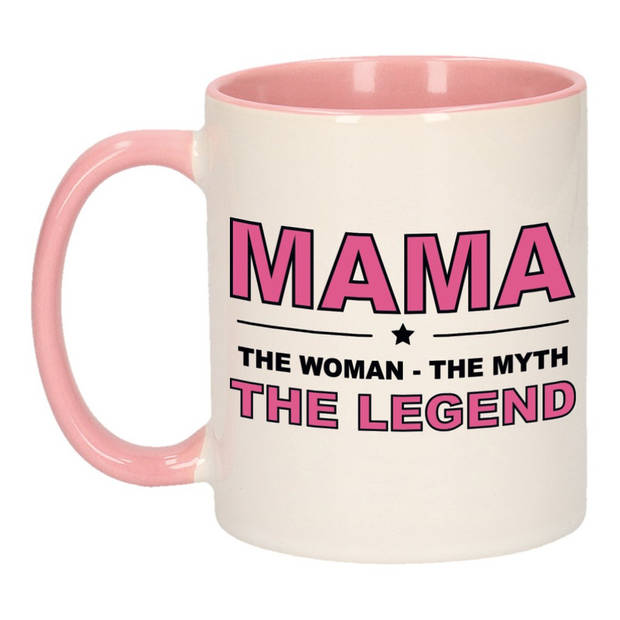 Mama the legend mok/beker 300 ml roze incl. sierkussentje hart vorm 15 cm - feest mokken