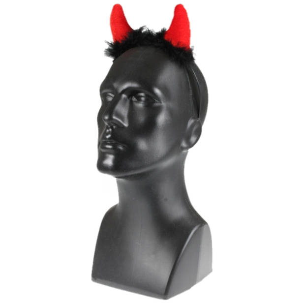 Halloween duivel hoorntjes diadeem 2x rood plastic met pluche - Verkleedhoofddeksels