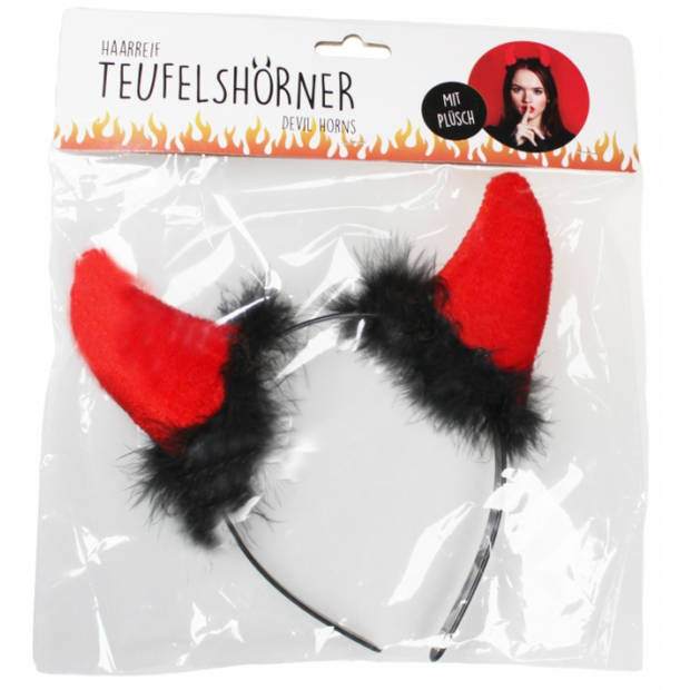 Halloween duivel hoorntjes diadeem 2x rood plastic met pluche - Verkleedhoofddeksels