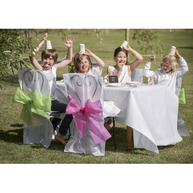 Feest tafelkleed met loper op rol - wit/lila paars - 10 meter - Feesttafelkleden