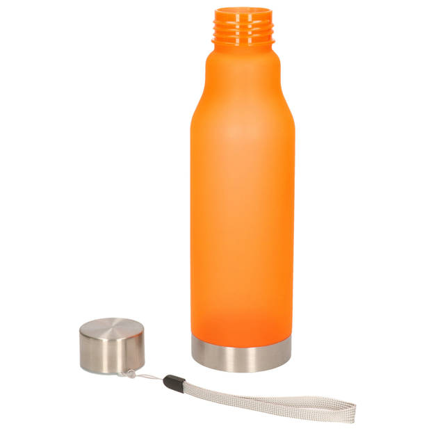 Waterfles/drinkfles/sportfles - oranje - kunststof/rvs - 600 ml - Drinkflessen