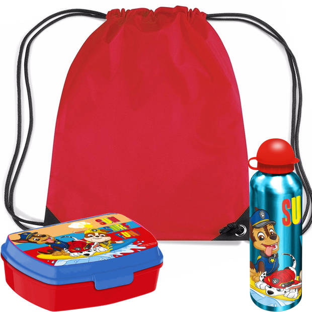 Paw Patrol lunchbox set voor kinderen - 3-delig - rood - kunststof - incl. gymtas/schooltas - Lunchboxen