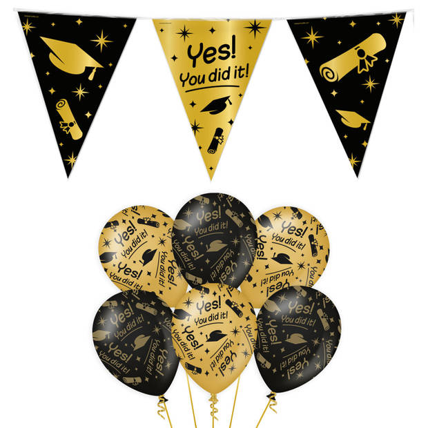 Paperdreams Geslaagd thema party versiering set You did it - Vlaggenlijn en 12x ballonnen - Feestpakketten