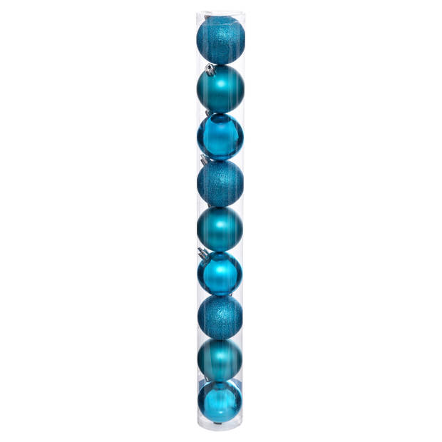 27x stuks kerstballen turquoise blauw glans en mat kunststof 6 cm - Kerstbal