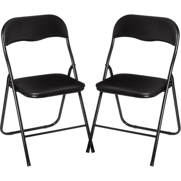 5Five Klapstoel met pvc zitting - 2x - zwart - 44 x 48 x 79 cm - metaal - Klapstoelen