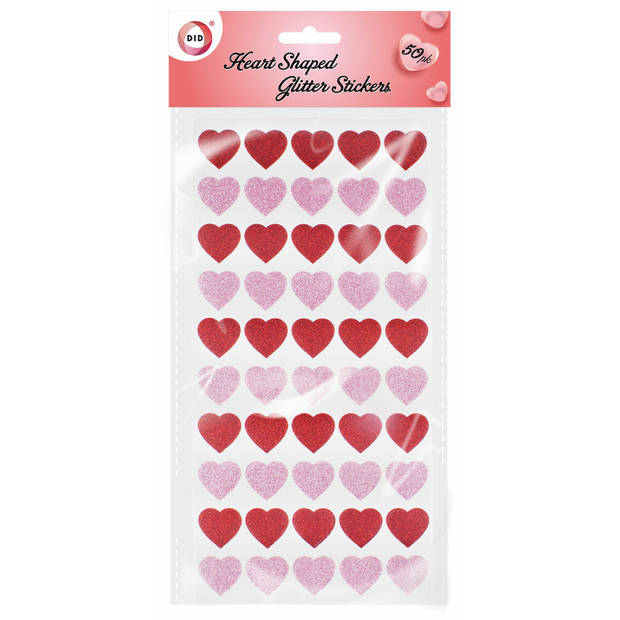 Hartjes glitter stickers voor kinderen - 100 stuks - rood/roze - Feeststickers