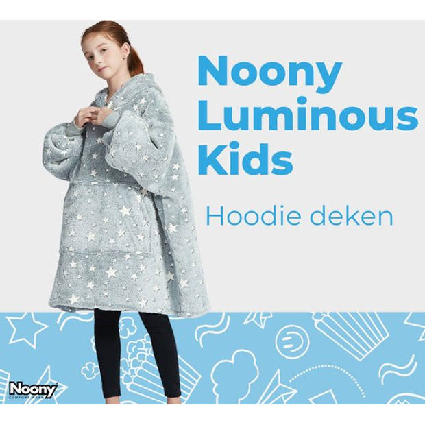 Noony glow in dark hoodie deken kinderen - fleece deken met mouwen - ultrazachte binnenkant – one size - kids