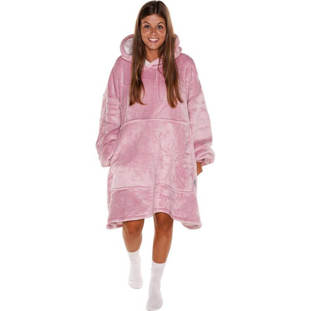 Noony Pink oversized hoodie deken - plaids met mouwen - fleece deken met mouwen - zachte binnenkant - one size fits all