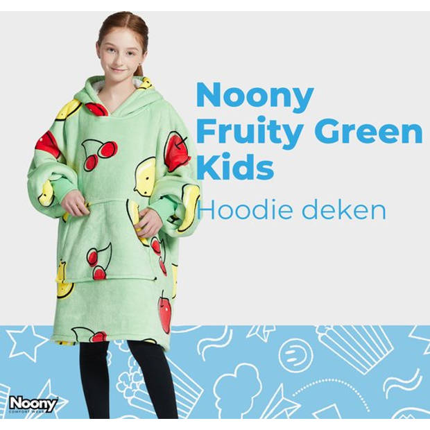 Noony fruity Green hoodie deken kinderen - fleece deken met mouwen - ultrazachte binnenkant – one size - kids