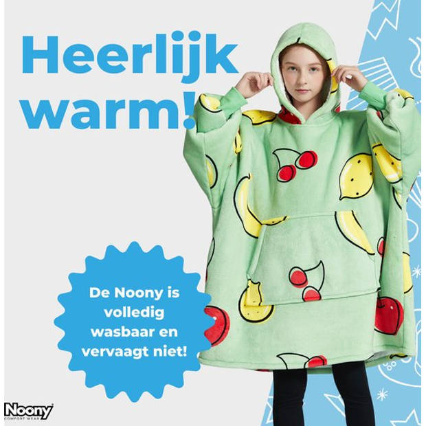 Noony fruity Green hoodie deken kinderen - fleece deken met mouwen - ultrazachte binnenkant – one size - kids