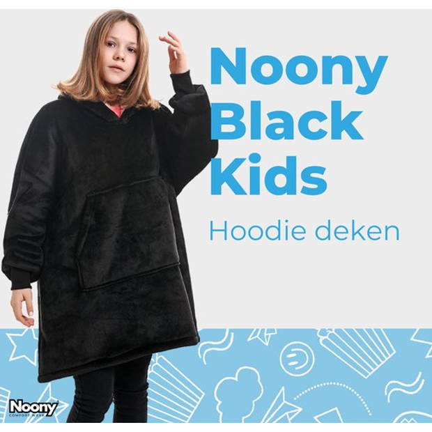 Noony Zwart hoodie deken kinderen - fleece deken met mouwen - ultrazachte binnenkant – one size - kids