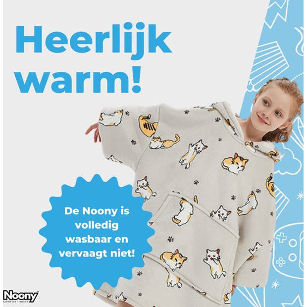 Noony Cats hoodie deken kinderen - fleece deken met mouwen - ultrazachte binnenkant – one size - kids