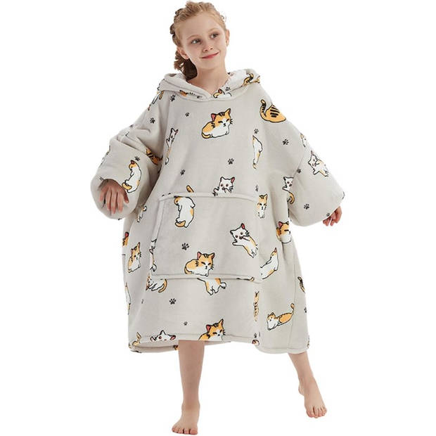 Noony Cats hoodie deken kinderen - fleece deken met mouwen - ultrazachte binnenkant – one size - kids