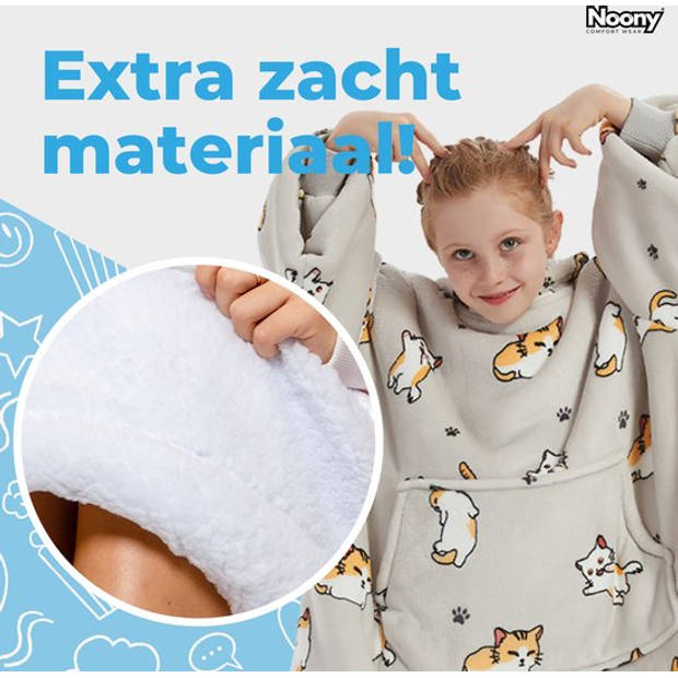 Noony Cats hoodie deken kinderen - fleece deken met mouwen - ultrazachte binnenkant – one size - kids