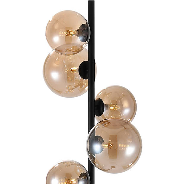 Freelight Vloerlamp Calcio 6 lichts H 170 cm excl. 6x G9 LED amber glas zwart