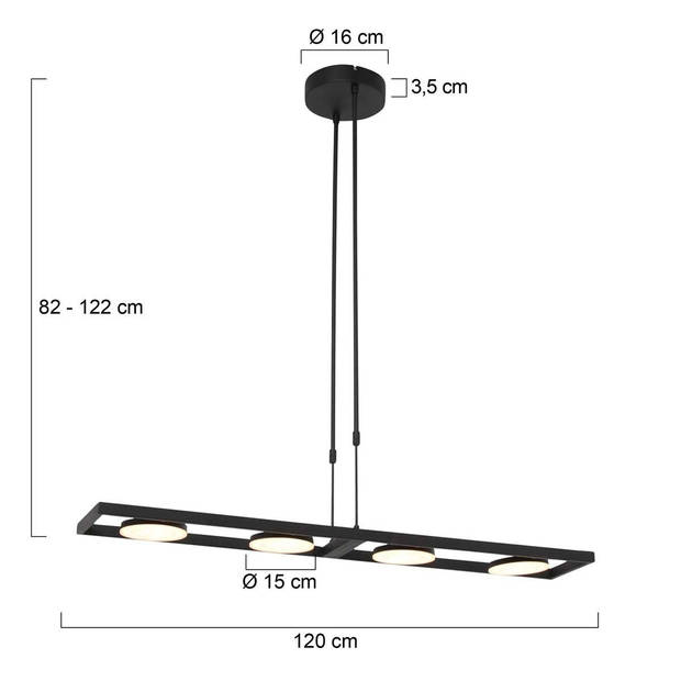 Steinhauer Hanglamp Soleil 4 lichts L 120 cm zwart
