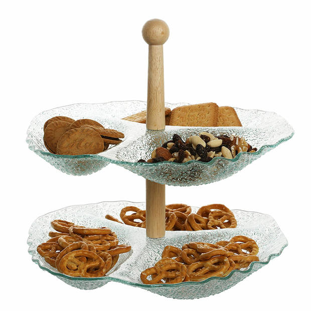 Snackdienblad DKD Home Decor 26 x 26 x 35 cm Kristal Natuurlijk Transparant Met reliëf