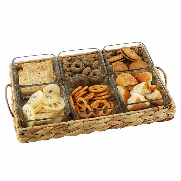 Snackdienblad DKD Home Decor 32 x 11 x 6 cm Kristal Natuurlijk 280 ml (7 Stuks)