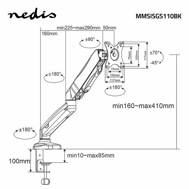 Nedis Monitorbeugel voor Bureaus - MMSISGS110BK - Zwart