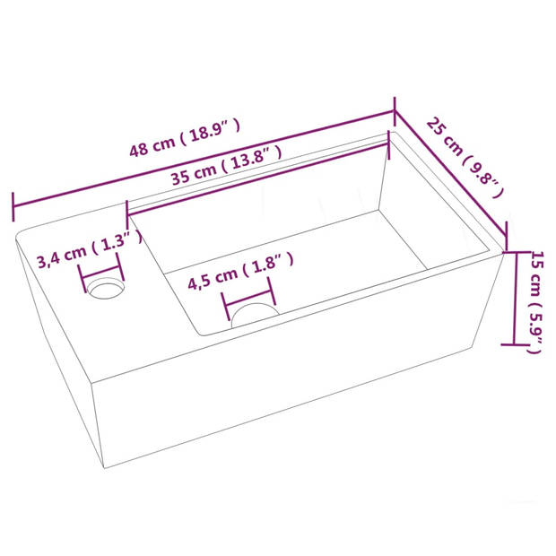 vidaXL Wasbak 48x25x15 cm keramiek wit