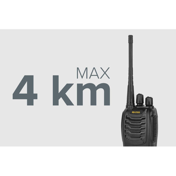 Rebel PMR RB-100 portofoon - walkie talkie - handradio - 4km bereik - VOX - 16 kanalen - 450Mhz
