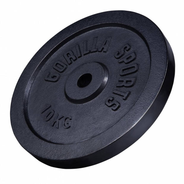Gorilla Sports Gewichtsschijf - Halterschijf - 10 kg - Gietijzer Zwart - 31 mm