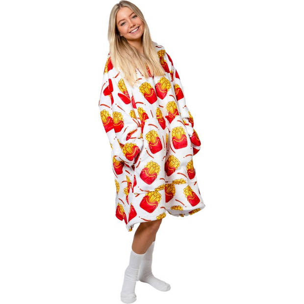 Noony Fries oversized hoodie deken - plaids met mouwen - fleece deken met mouwen