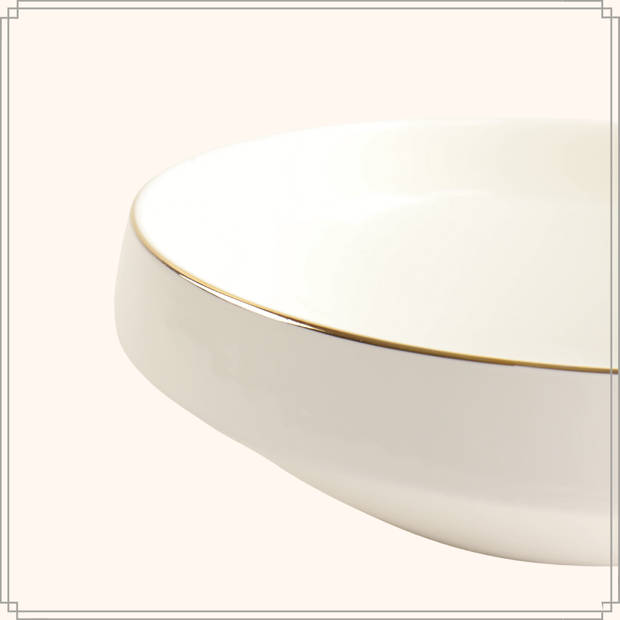 OTIX Saladeschaal - Slakom - Serveerschaal - 25cm - Wit met gouden rand - Porselein - Crocus
