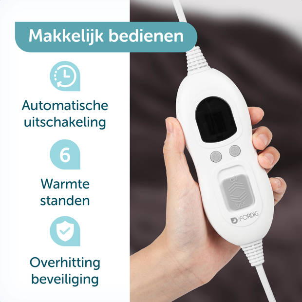 ForDig Elektrische Bovendeken 160x120 cm - Warmtedeken Inclusief Draagtas - Knuffeldeken met 6 Warmtestanden en Timer -