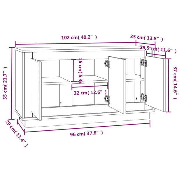 The Living Store Dressoir Classic - Kast - 102 x 35 x 55 cm - Zwart