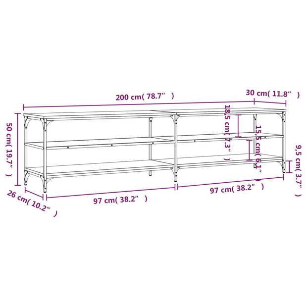 vidaXL Tv-meubel 200x30x50 cm bewerkt hout metaal sonoma eikenkleurig