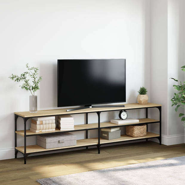 vidaXL Tv-meubel 180x30x50 cm bewerkt hout metaal sonoma eikenkleurig