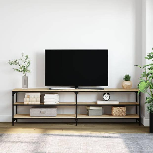 vidaXL Tv-meubel 180x30x50 cm bewerkt hout metaal sonoma eikenkleurig