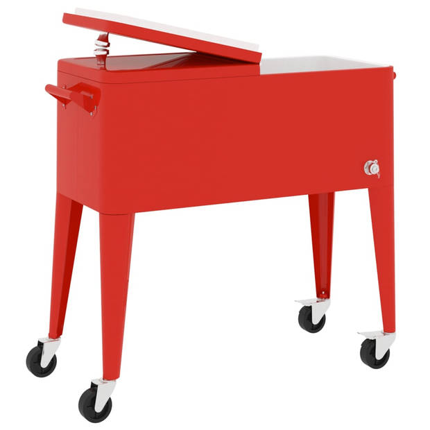 vidaXL Koelbox op wielen 92x43x89 cm rood