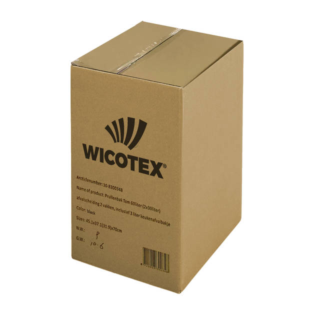 Wicotex - Prullenbak Tom 60liter (2x30liter) Afvalscheiding 2 Vakken Zwart - Recycle Afvalbak - Pedaalemmer