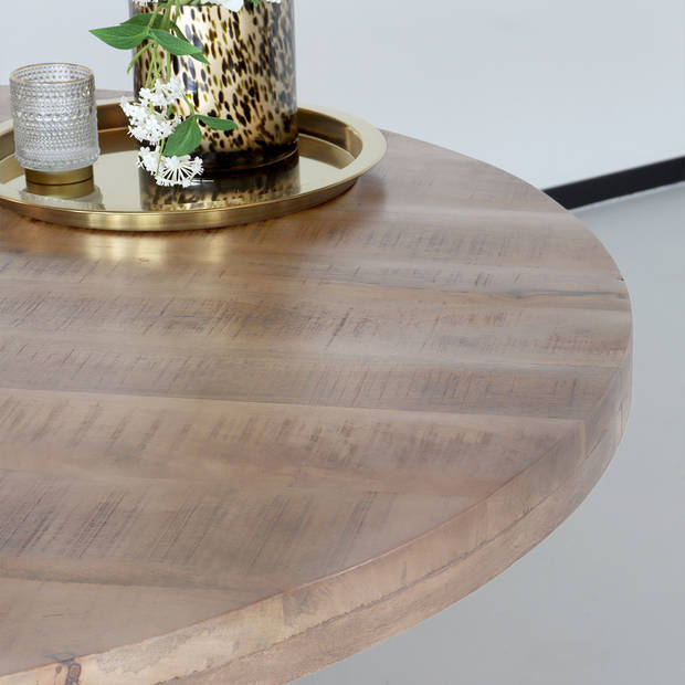 Eettafel rond mangohout 150cm Jones lichtbruin ronde industriële tafel duurzaam mango eetkamertafel