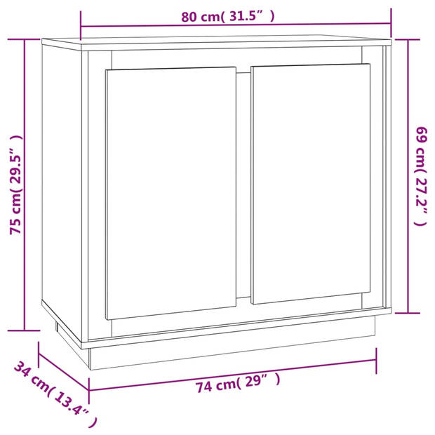 vidaXL Dressoir 80x34x75 cm bewerkt hout gerookt eikenkleurig