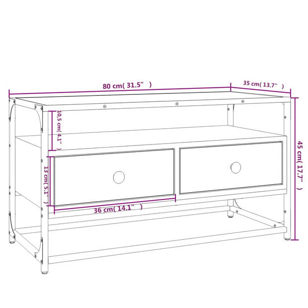 vidaXL Tv-meubel 80x35x45 cm bewerkt hout grijs sonoma eikenkleurig