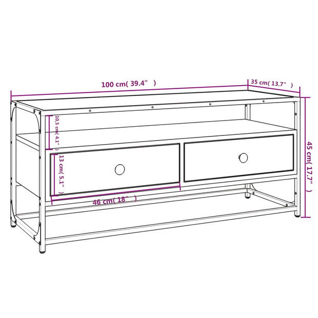 The Living Store Tv-meubel - - Meubels - 100 x 35 x 45 cm - Sonoma Eiken