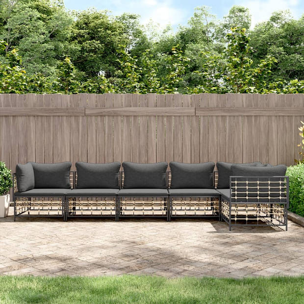 vidaXL 6-delige Loungeset met kussens poly rattan antracietkleurig