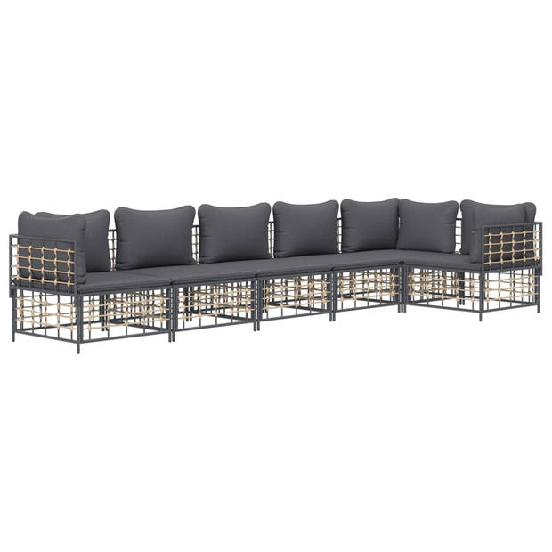 The Living Store Loungeset - Poly Rattan - Antraciet - 72x72x66 cm